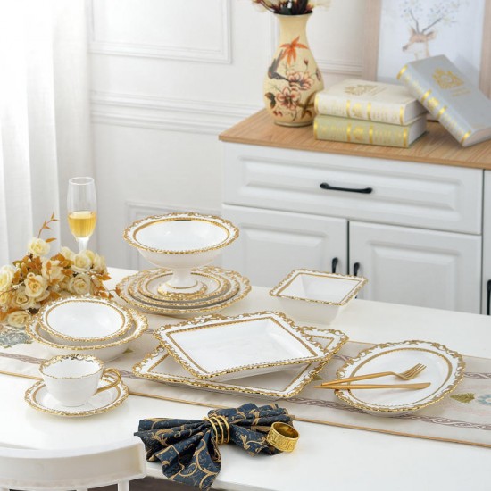 Entry-Luxury Gold European-Style Palace Ceramic Tableware Dinnerware Sets Rice Bowls Soup Bowls Fruit Bowls Afternoon Tea