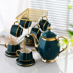 European Light Luxury Gold Coffee Cup Set Ceramic Household Tea Set with Cup Holder Luxury Gold Edge Coffee Cup and Plate Set