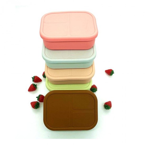 New Design Reusable 3 Compartments Kids Lunch Container Durable and Leakproof Silicone Bento Box with Lid