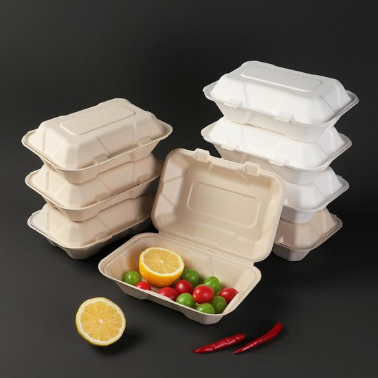 Disposable Bagasse Container Box Takeaway 1000ml Lunch Box High Temperature Resistant Bagasse Heatable Pulp Lunch Boxes