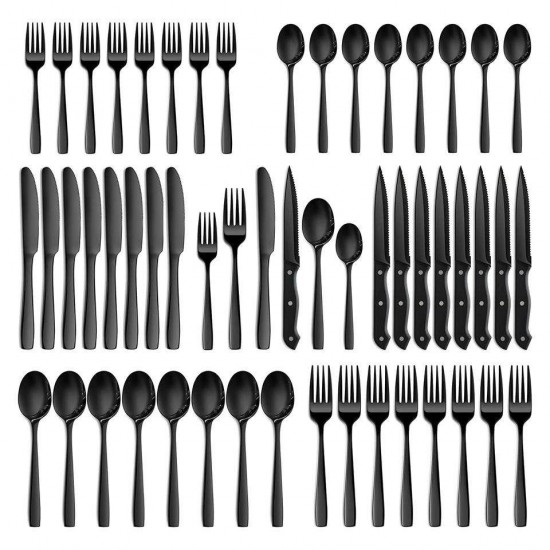 Amazing Hot Sell Silverware 36/48/72 Pieces Heavy Knife Spoon Fork Besteck Black Flatware Set Stainless Steel Cutlery Set