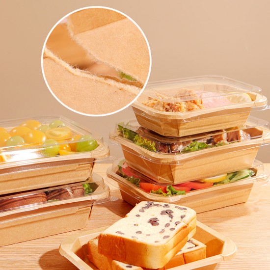 LOKYO Wholesale to Go Kraft Paper Rectangular Octagonal Lunch Box Custom logo Degradable Take Away Food Packaging