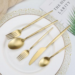 New Design Portugal Gold Plated Flatware Spoon Fork and Knife Stainless Steel Cutlery Set for Wedding Event