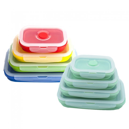 Kitchen Gadget Foldable Set Of 4 Collapsible Lunch Box Silicone Food Storage Container Bento Lunch Boxes With Lids