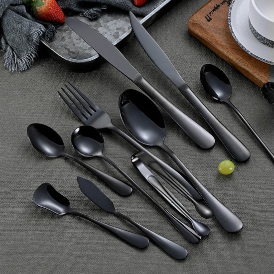 Factory Supply Luxury Black Stainless Steel Silverware Set Table Spoon Fork Knife Cutlery Party