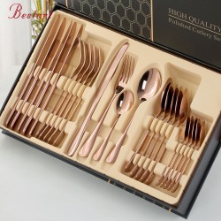 In Stock Gift Set Metal 24Pcs Knife Spoon And Fork Set Stainless Steel Cutlery Flatware Sets