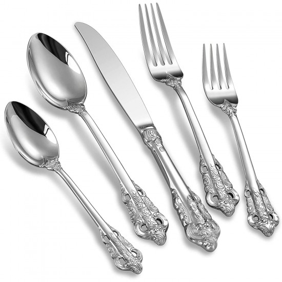 Baroque Metal Knife and Fork Gold Cutlery Set With Decorations