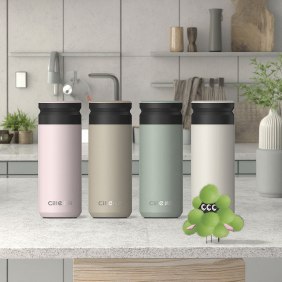 Cille New Simple & Stylish High-End Ceramic Liner Tea Cup Modern Design Men's & Women's Thermos for Car Use Made of Metal