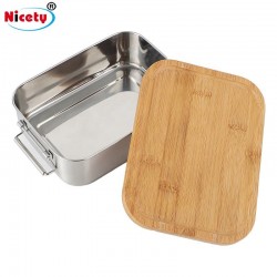 High Quality 1200ML Food Grade SUS304 Food Container Tiffin Box Bento Stainless Steel Lunch Box With Bamboo Lid