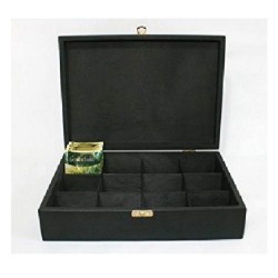 High Quality Black Wooden Tea Bag Box With 12 Compartments