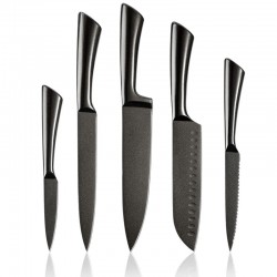 Super Sharp 5pcs Hollow Handle Black Coating Kitchen Knife Set Stainless Steel Chef Knives Set