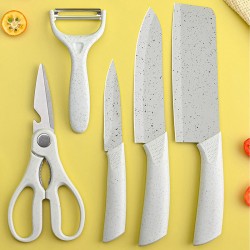 Innovation 2025 Home High Quality Stainless Steel 7 PCS Dark Grey Household Kitchen Knife Set With Cutting Board And Scissors