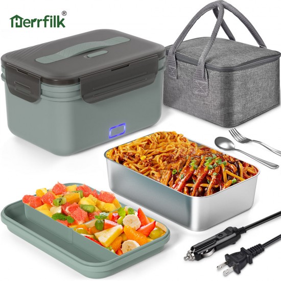 Herrfilk Multi Functional Heated Insulated Lunch Bento Box Portable BPA Free Plastic Food Warmer Container Electric Lunch Box