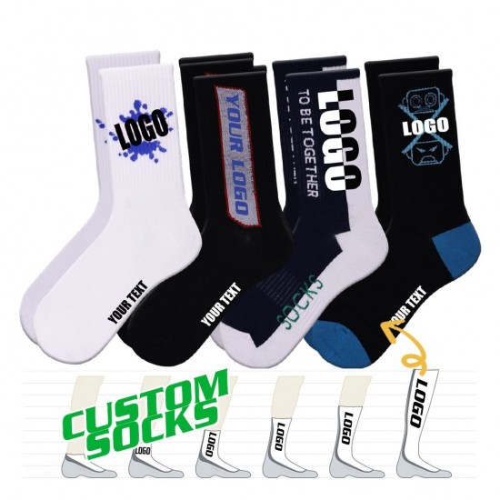 FREE DESIGN & MOCKUP Custom Sock Manufacturer High Quality Cotton Design Your Own Logo Crew Sock Custom Made Logo Casual Sock