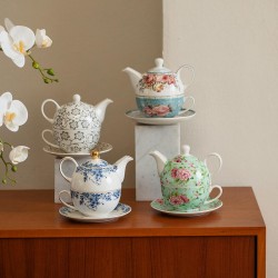 tea pot set ceramic white ceramic tea pot set with flower design one person tea pot with new design