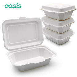 Oasis 600ml Greaseproof Bagasse Biodegradable Sandwich Togo Container Take Away Food Packaging Paper Bento Lunch Box