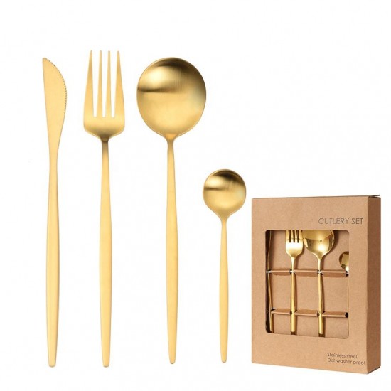 High Quality Stainless Steel 304 Gold Flatware, Matte Gold Spoon Fork Knife Cutlery Set