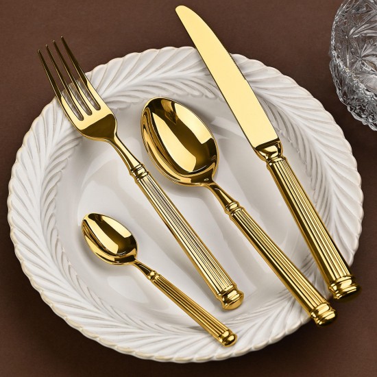 Premium Gold Silver Roman Column Stainless Steel Fork Spoon Knife Set for Wedding and Banquet