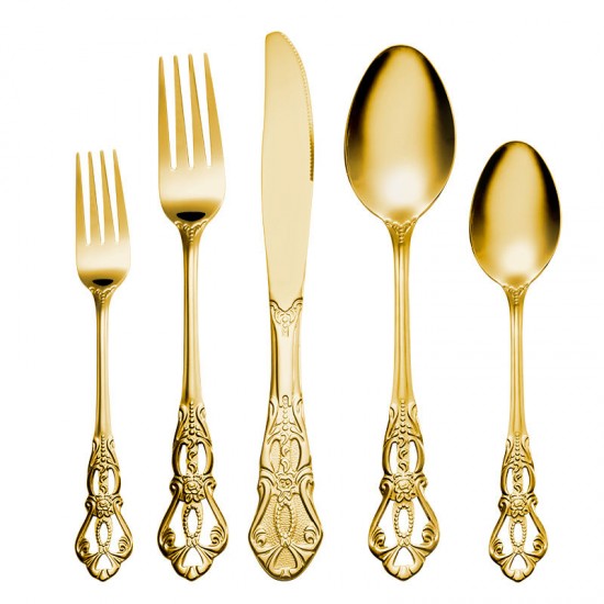 2025 New Releases Vintage Besteck Elegant Luxury Retro Metal Gold Knife And Forks Cutlery Set Flatware