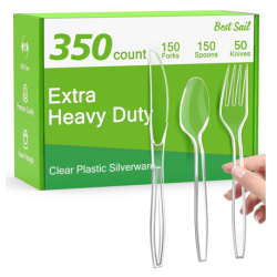 Extra Heavy Duty Clear Plastic Silverware Forks Spoons Knives BPA-Free Disposable Plastic Utensils Set Cutlery Set Plasticware