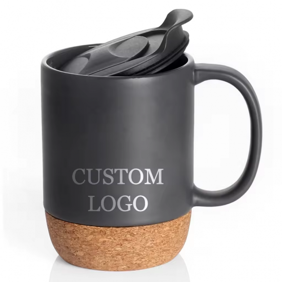 Custom Logo Creative 12oz 350ml Gift Office Home Indoor Milk Coffee Tea Cup Ceramic Mug with Cork Bottom Base and Sliding Lids