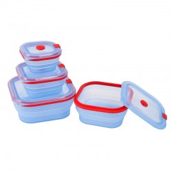 Collapsible Pure Premium Silicone Lunch Box Containers Folding Food Storage Bowls Set of 4 with Airtight Lids for Snacks Fruit