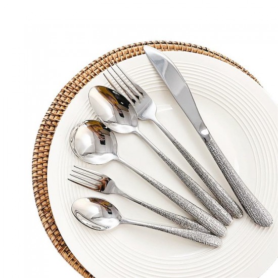 Unique Silver Cutlery Set With Hammered Handle Restaurant Wedding Silverware Steel 304 Spoon Fork Knife Heavy Weight Flatware